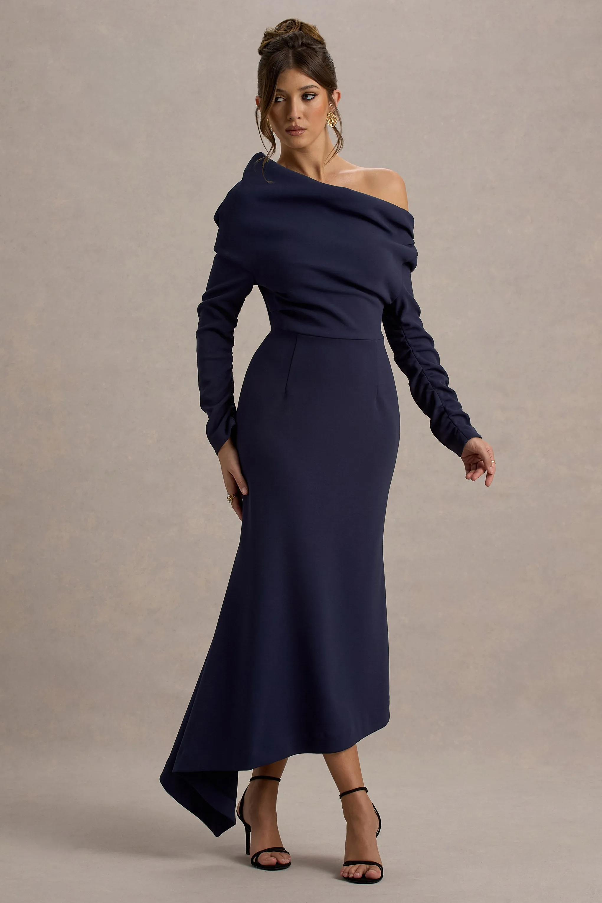 Lou | Navy One-Shoulder Asymmetric Maxi Dress Club L London