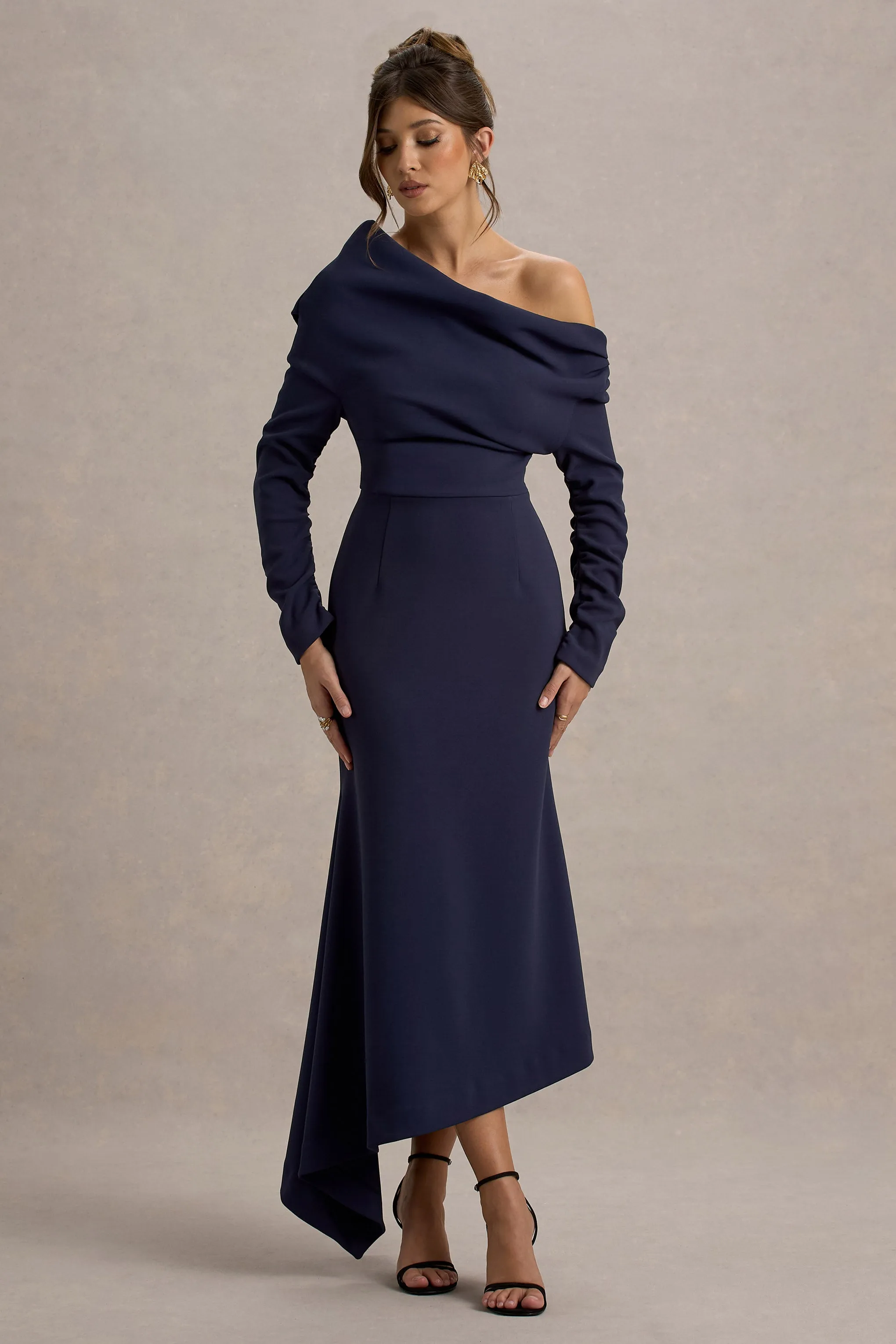 Lou | Navy One-Shoulder Asymmetric Maxi Dress Club L London