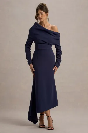 Lou | Navy One-Shoulder Asymmetric Maxi Dress Club L London