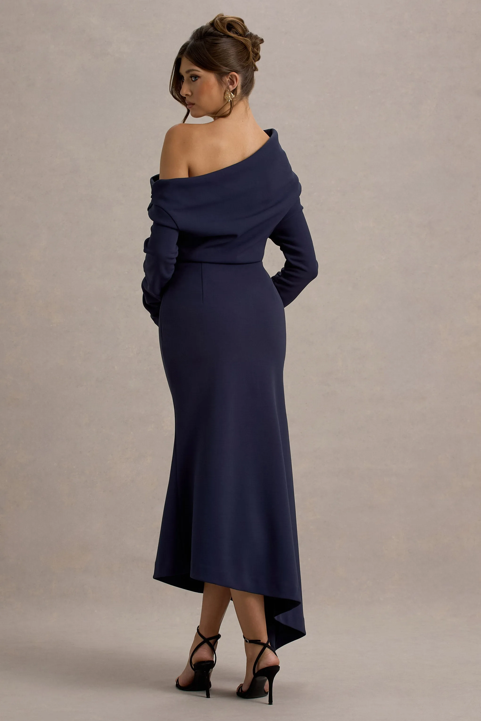 Lou | Navy One-Shoulder Asymmetric Maxi Dress Club L London
