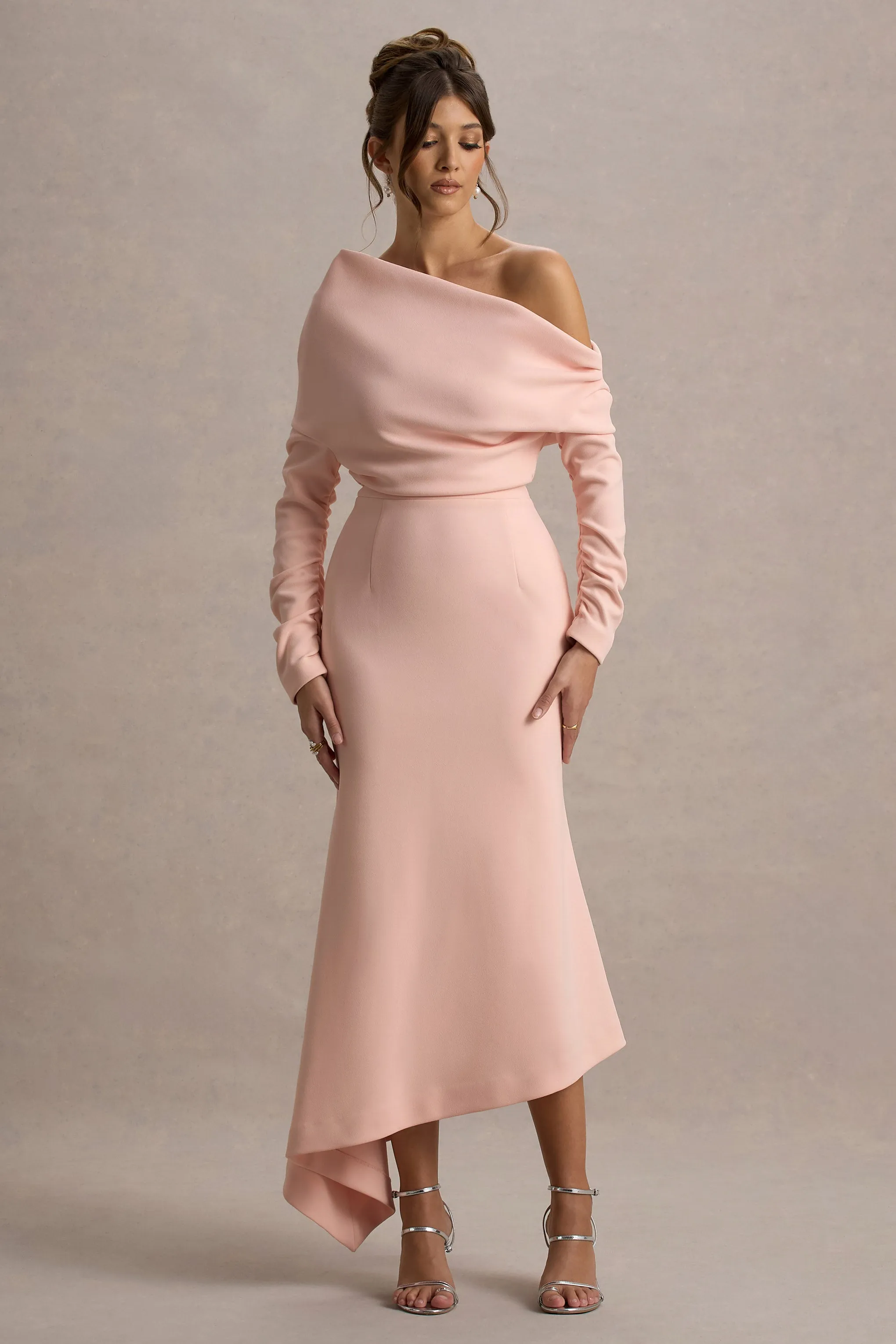 Lou | Pink One-Shoulder Asymmetric Maxi Dress Club L London