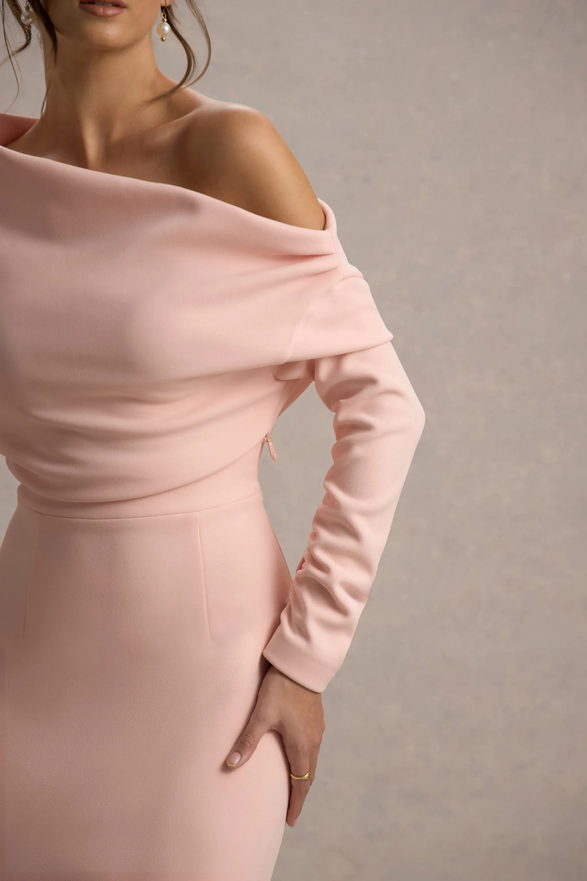 Lou | Pink One-Shoulder Asymmetric Maxi Dress Club L London