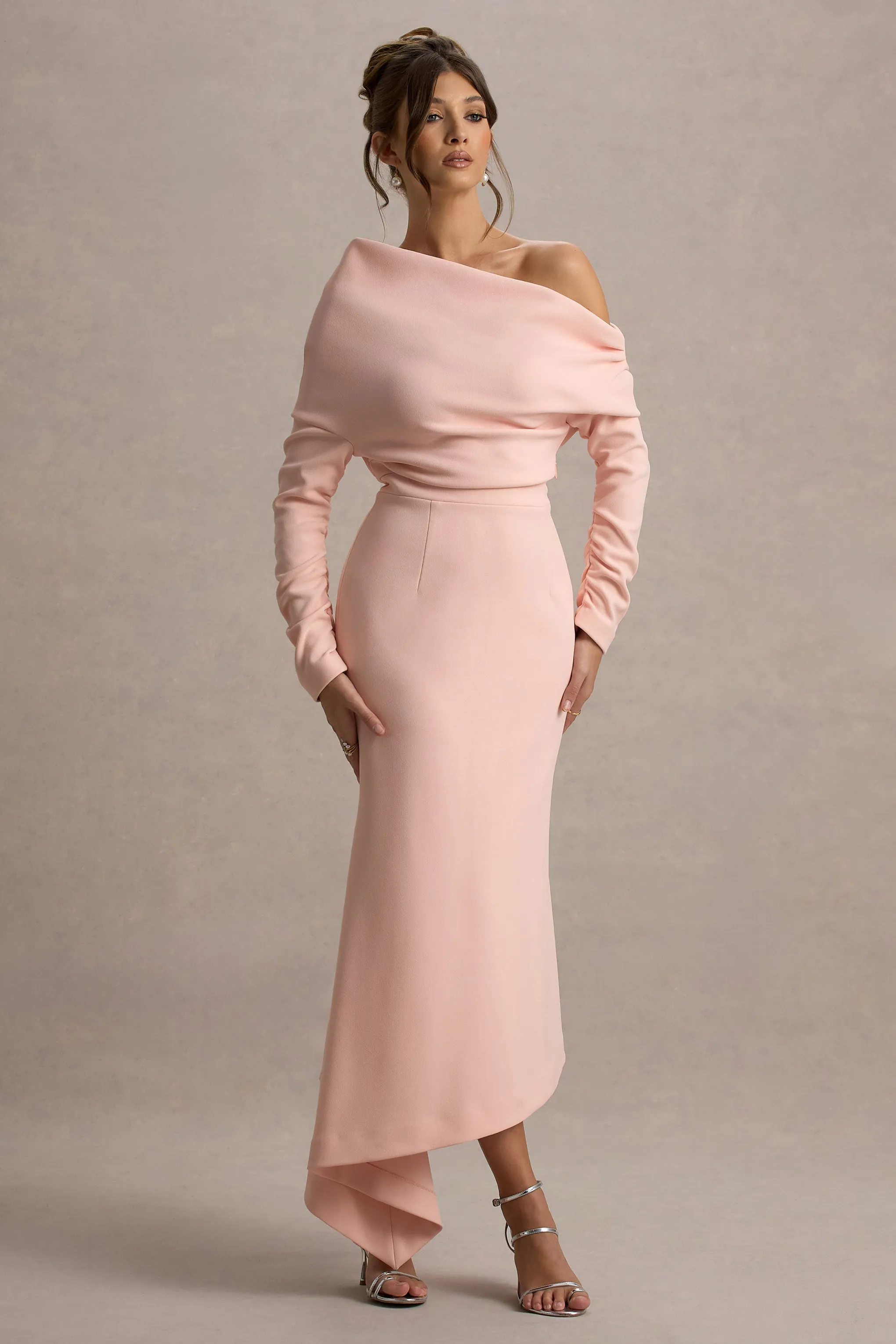 Lou | Pink One-Shoulder Asymmetric Maxi Dress Club L London