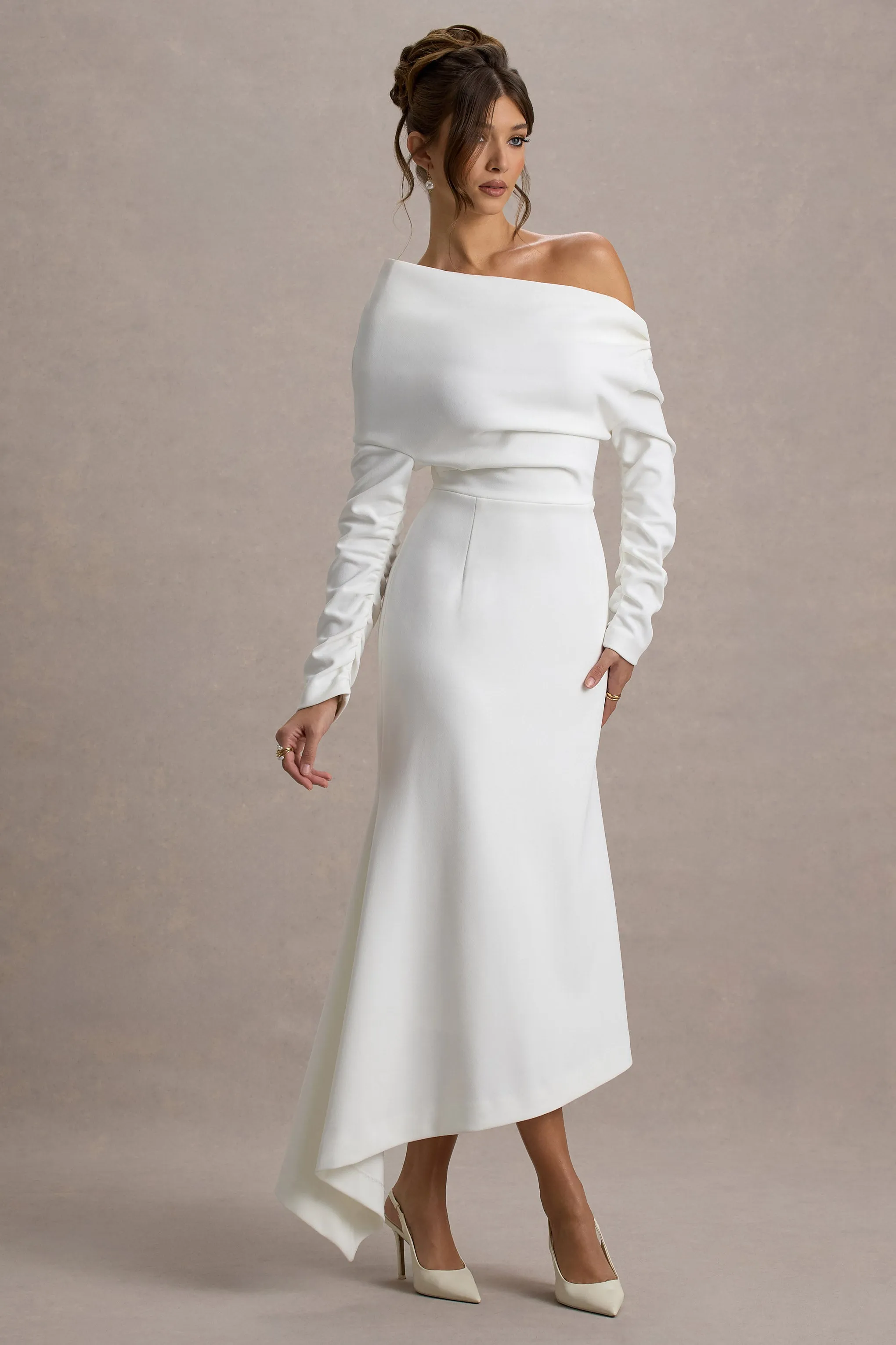 Lou | White One-Shoulder Asymmetric Maxi Dress Club L London