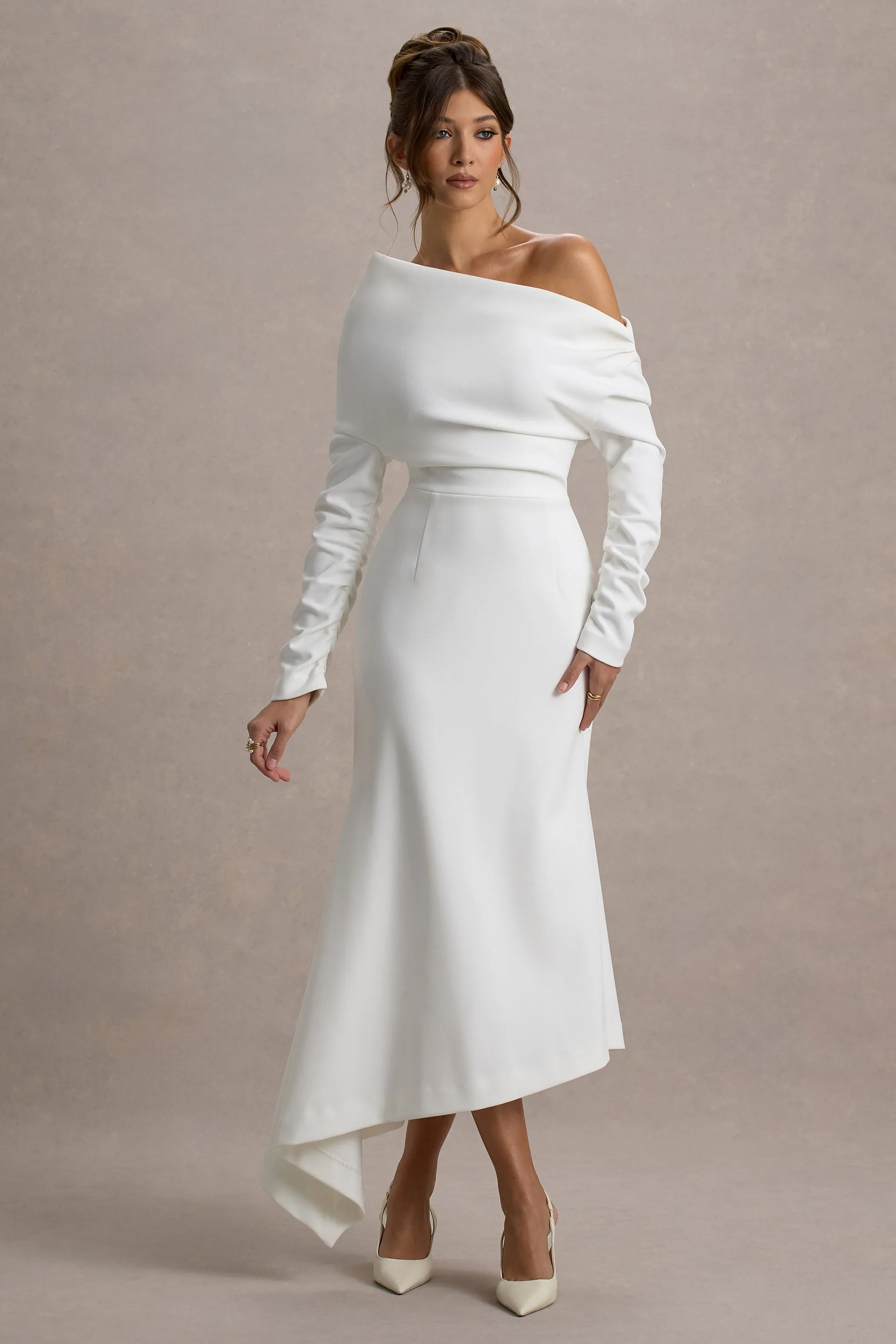 Lou | White One-Shoulder Asymmetric Maxi Dress Club L London