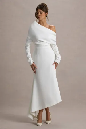 Lou | White One-Shoulder Asymmetric Maxi Dress Club L London