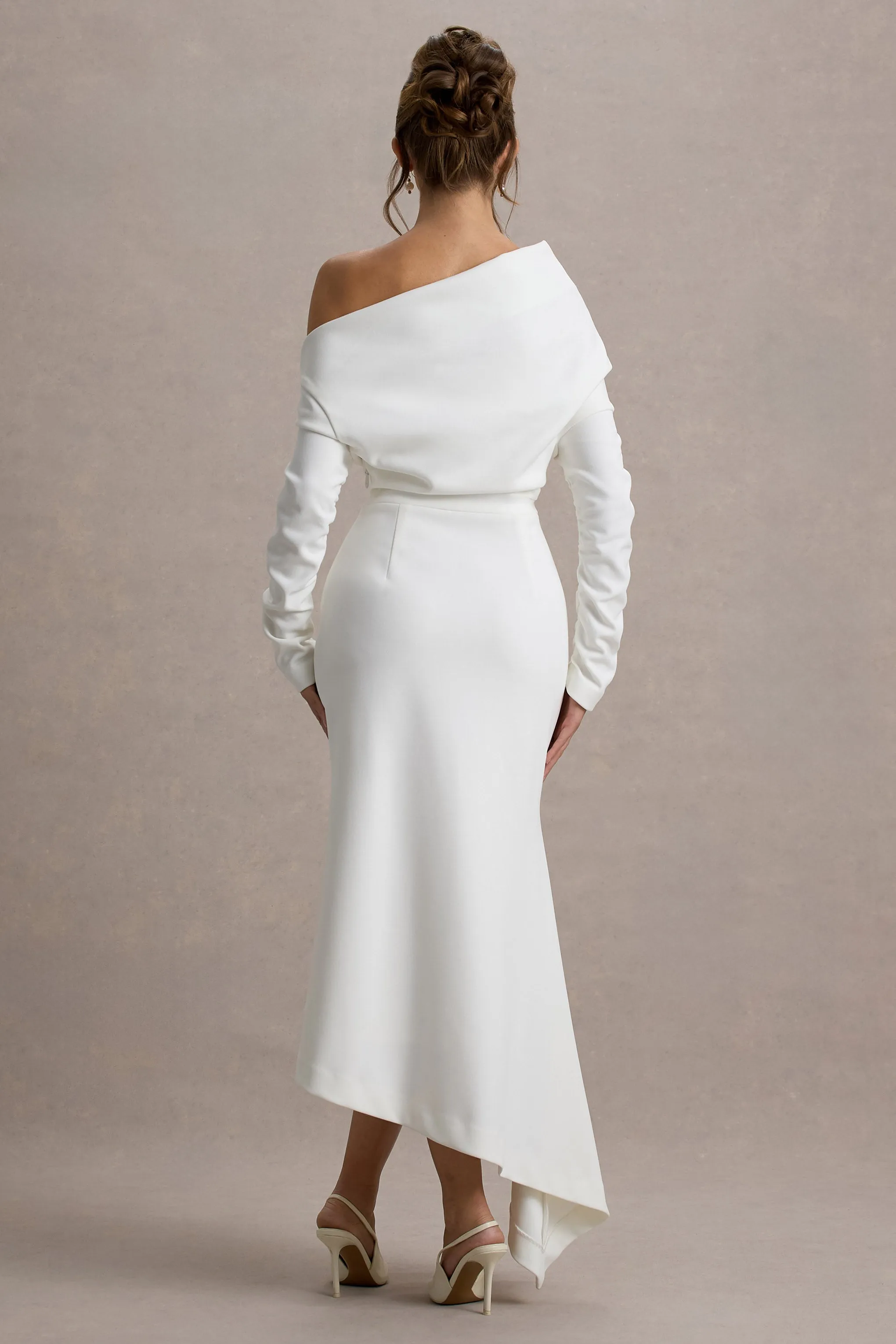 Lou | White One-Shoulder Asymmetric Maxi Dress Club L London