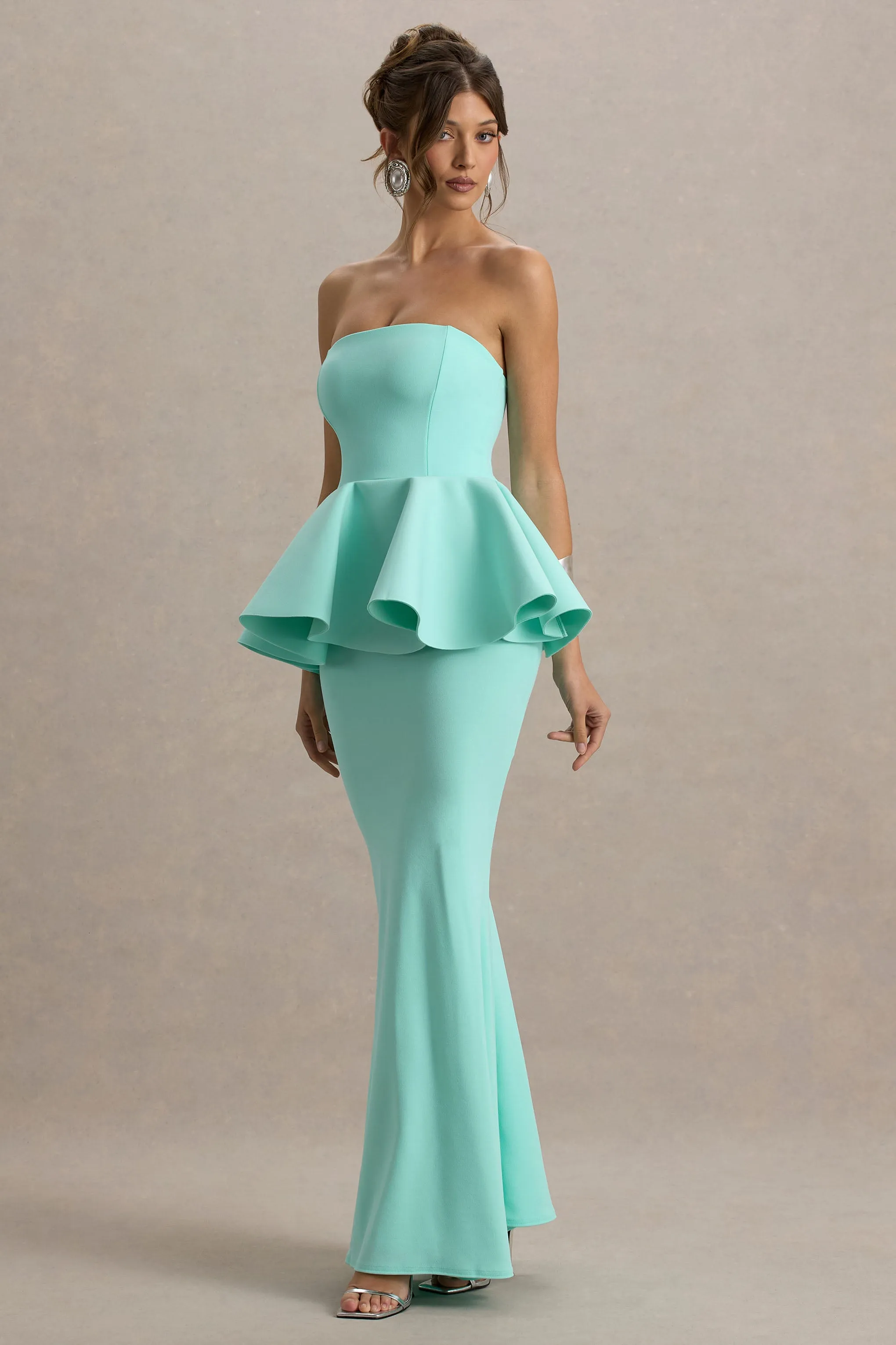 Louisiana | Mint Bandeau Peplum Maxi Dress Club L London