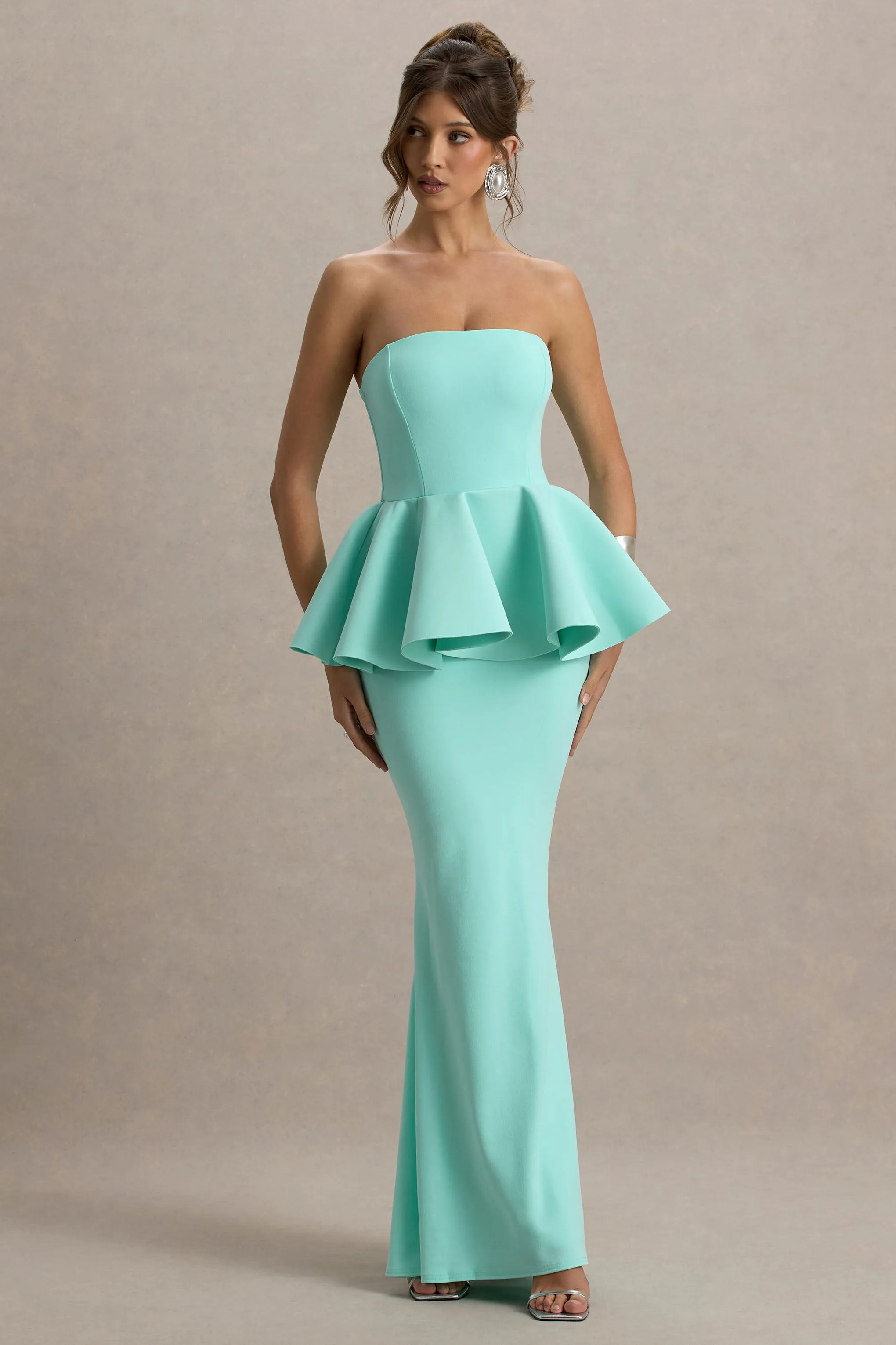 Louisiana | Mint Bandeau Peplum Maxi Dress Club L London