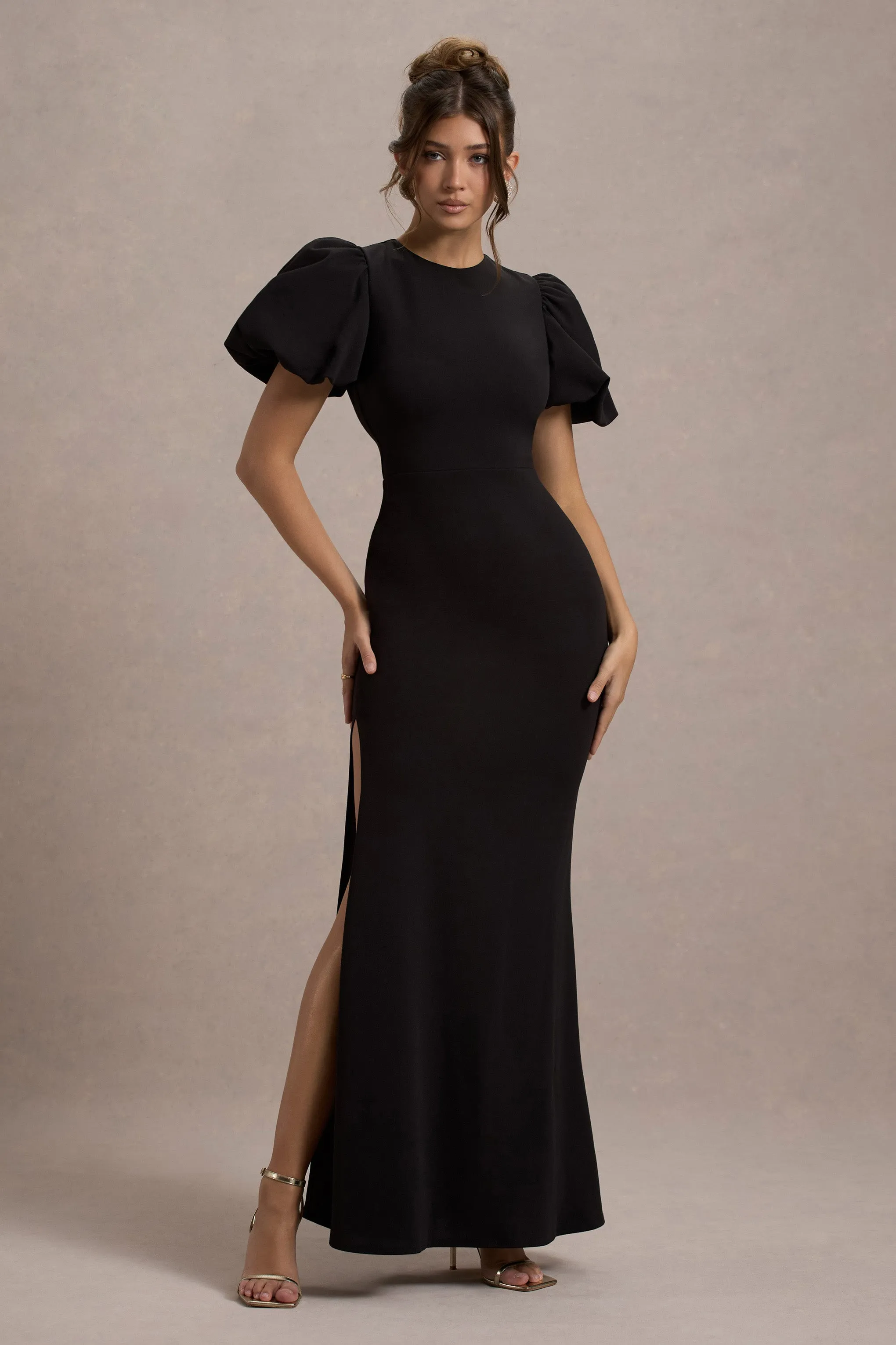 Love Letters | Black Puff-Sleeve Maxi Dress Club L London