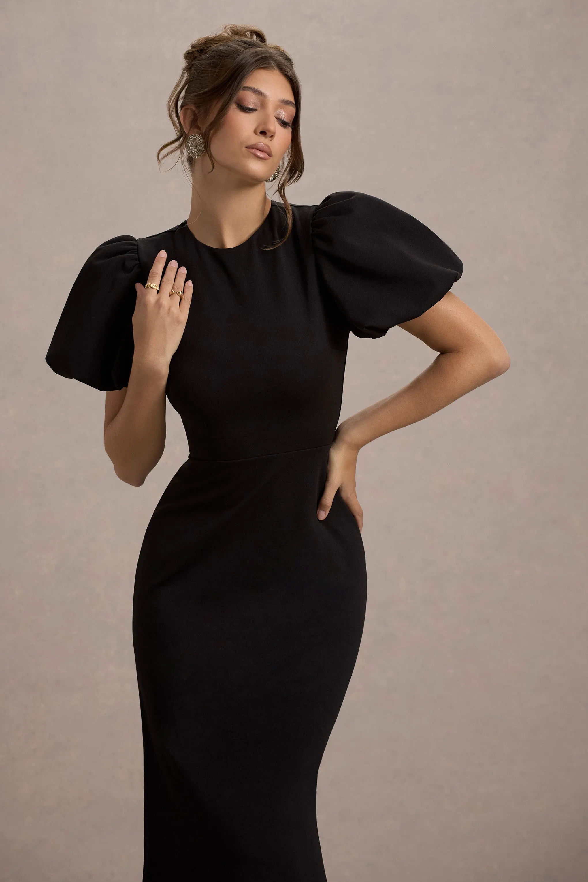 Love Letters | Black Puff-Sleeve Maxi Dress Club L London