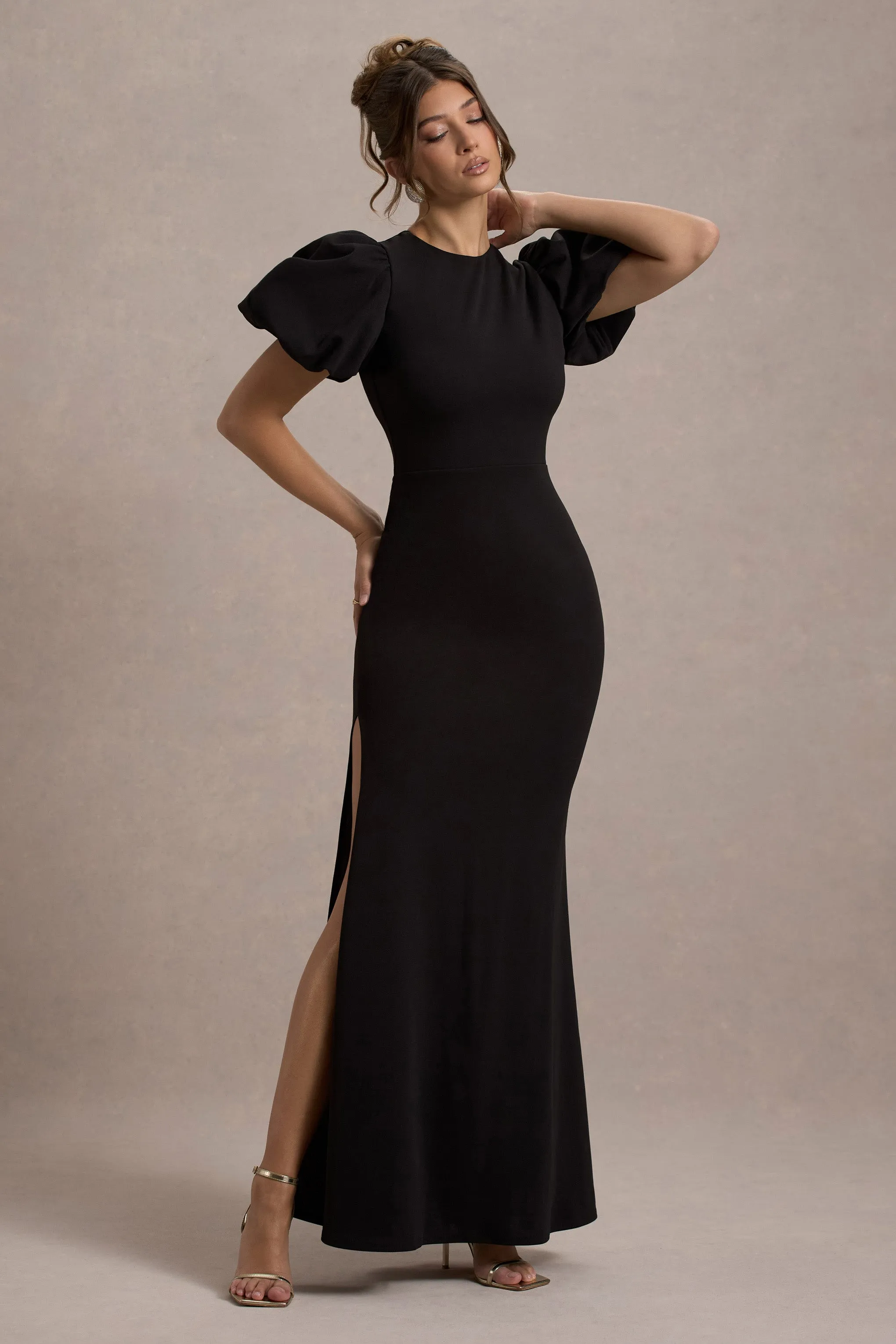 Love Letters | Black Puff-Sleeve Maxi Dress Club L London