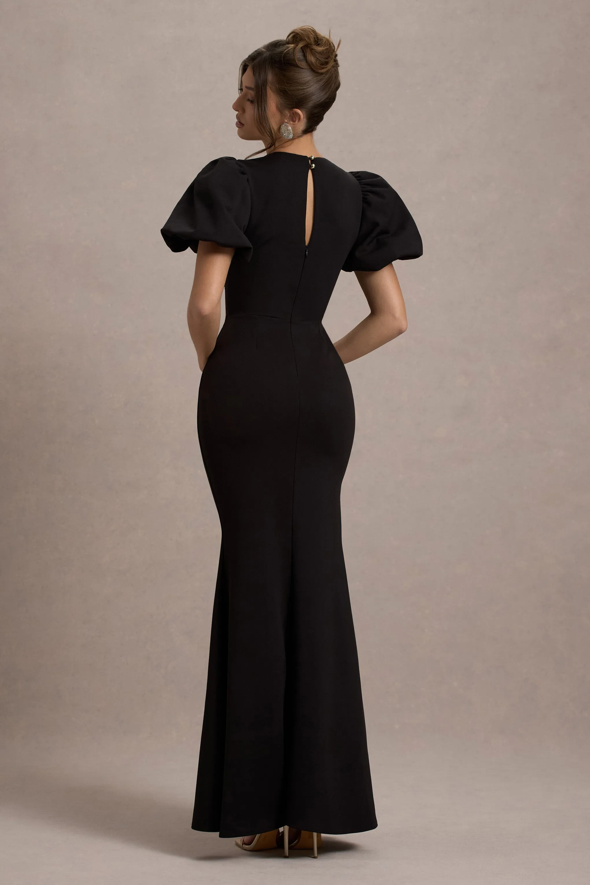 Love Letters | Black Puff-Sleeve Maxi Dress Club L London