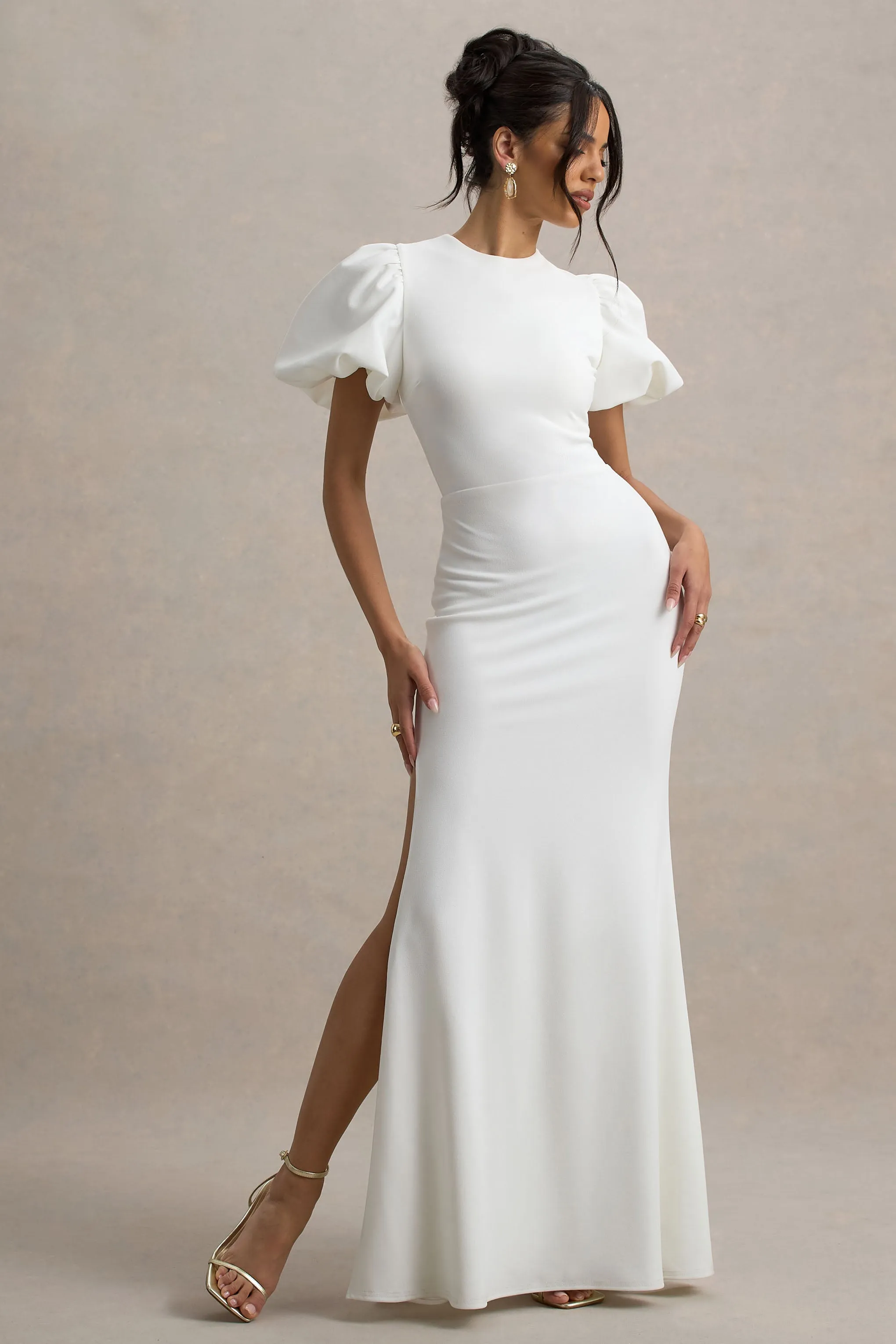 Love Letters | White Puff-Sleeve Maxi Dress Club L London