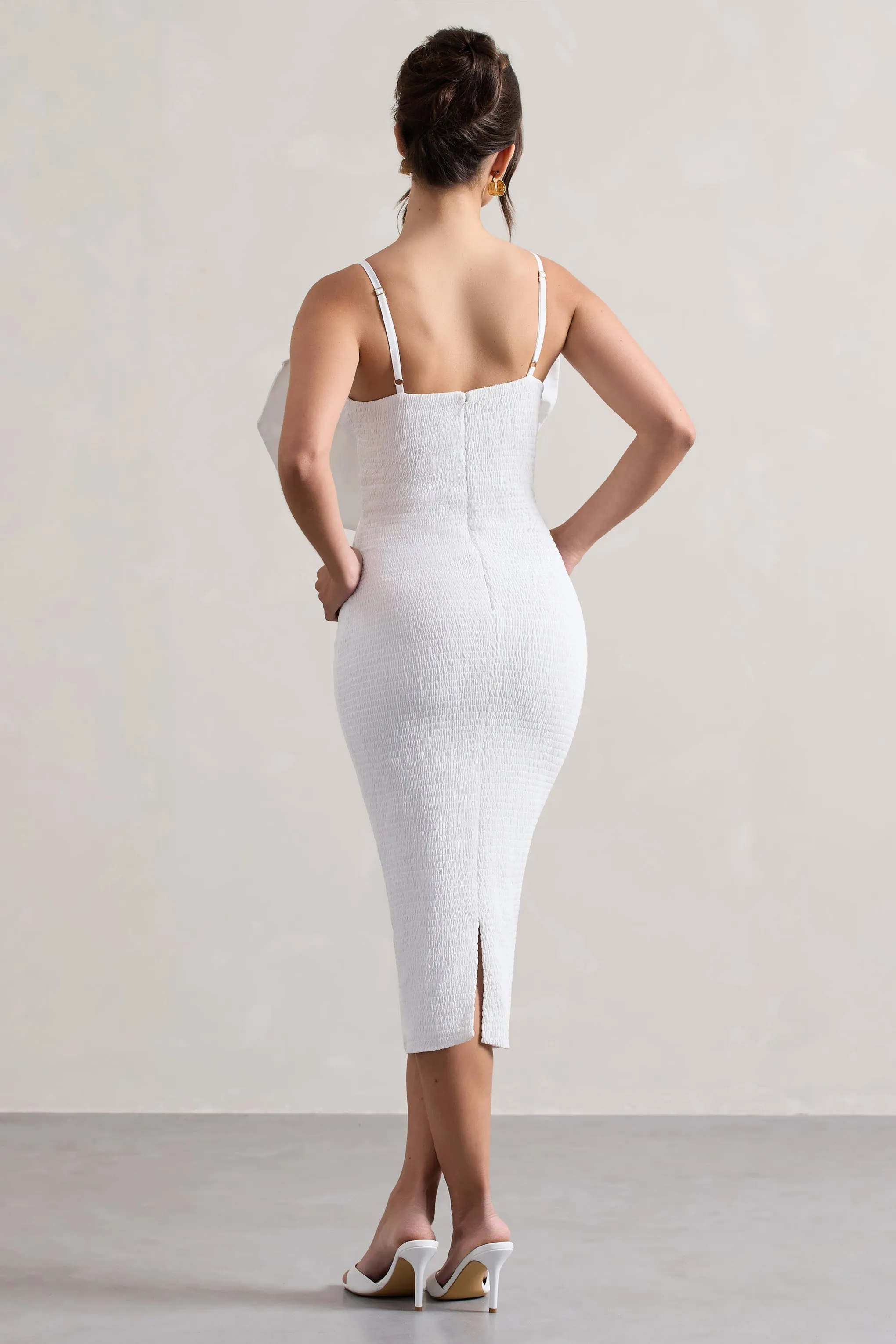 Love Poem | White Bodycon Midi Dress With Oversized Bow Club L London
