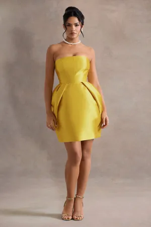 Lovebug | Mustard Bandeau Mini Dress With Tulip Skirt Club L London