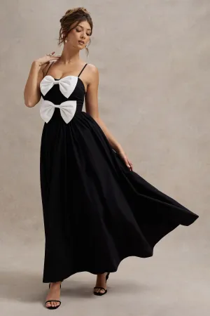 Loved Up | Black Strappy Pleated Maxi Dress With Bows Club L London