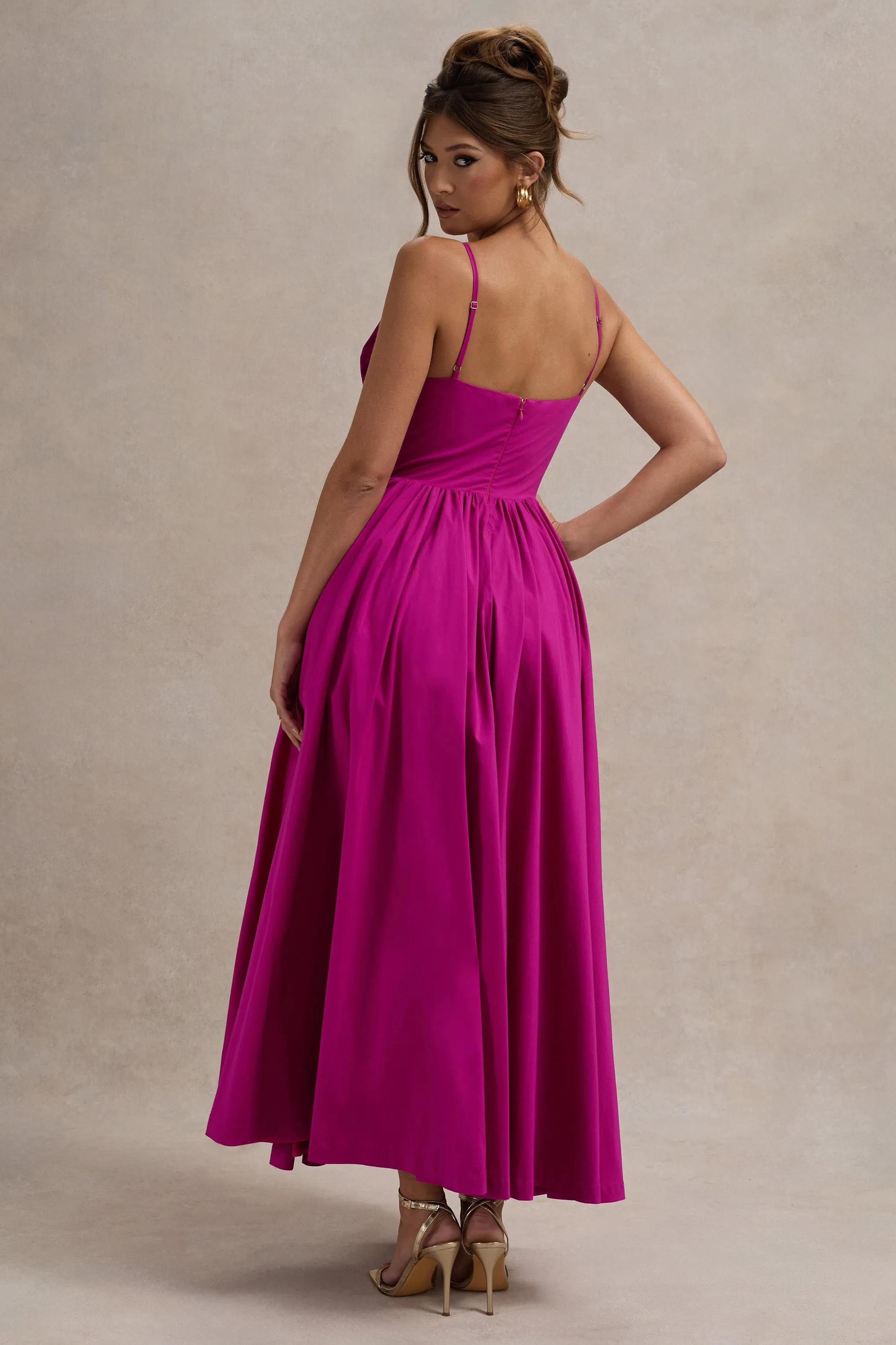 Loved Up | Fuschia Pink Strappy Pleated Maxi Dress With Bows Club L London