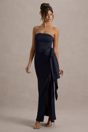 Loz | Navy Satin Bandeau Draped Maxi Dress Club L London