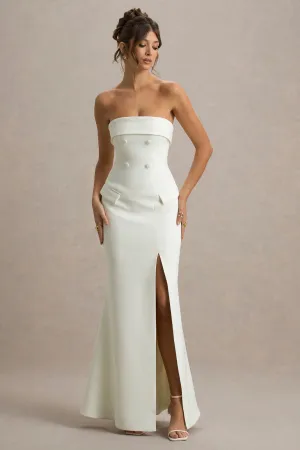 Lucia | Cream Bandeau Tailored Maxi Dress With Split Club L London
