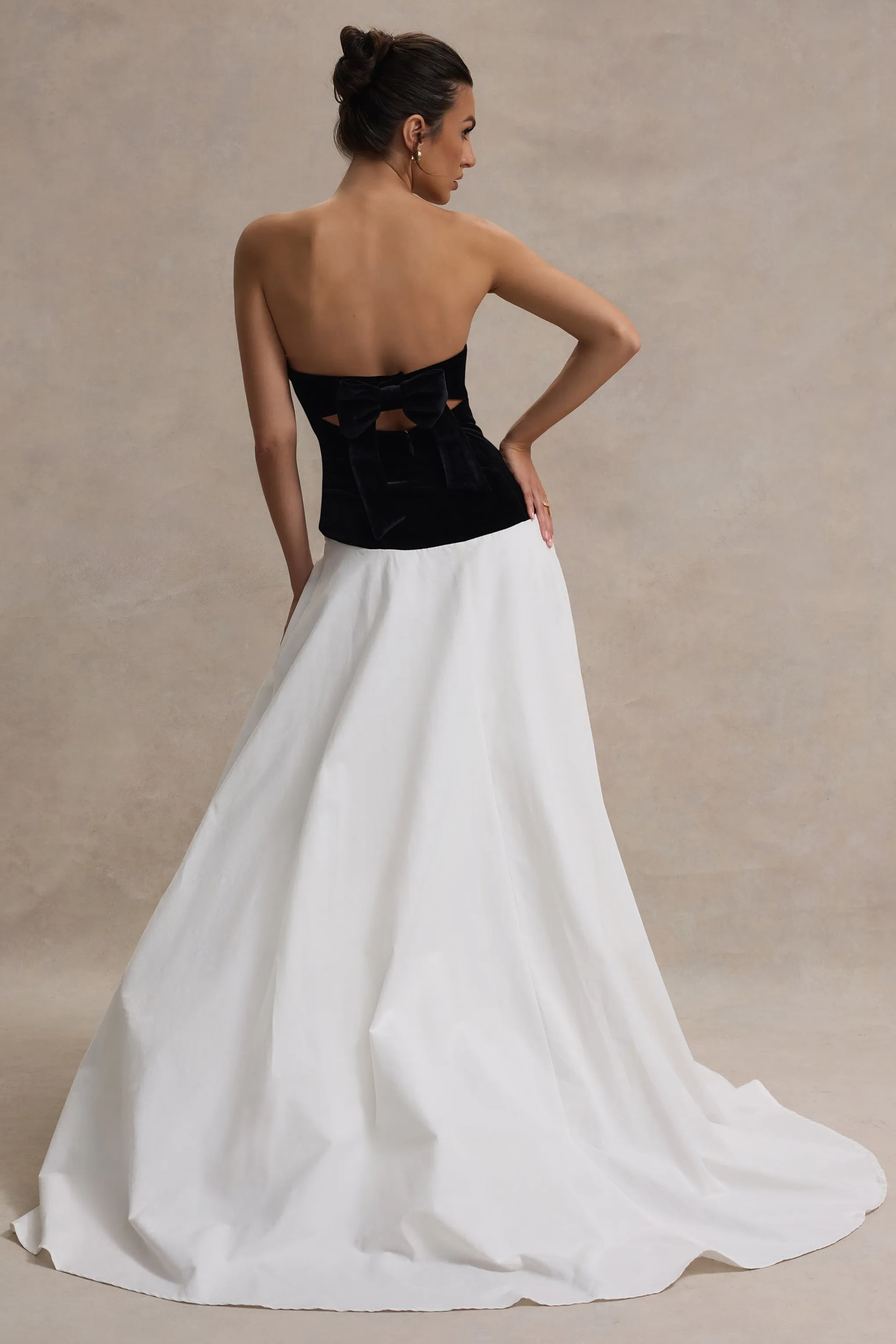 Lucienne | Black & Cream Sweetheart Corset Split Maxi Dress Club L London
