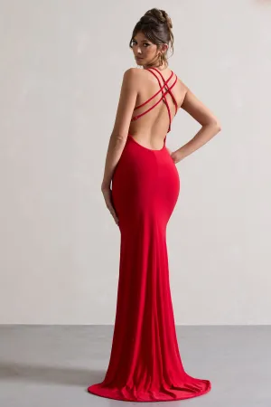 Lucky Day | Red Cross Over Back Fishtail Maxi Dress Club L London