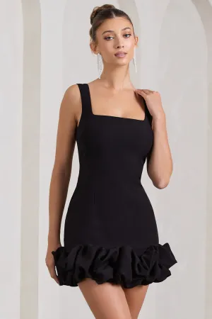 Lucy | Black Strappy Mini Dress With Ruffle Trim Club L London