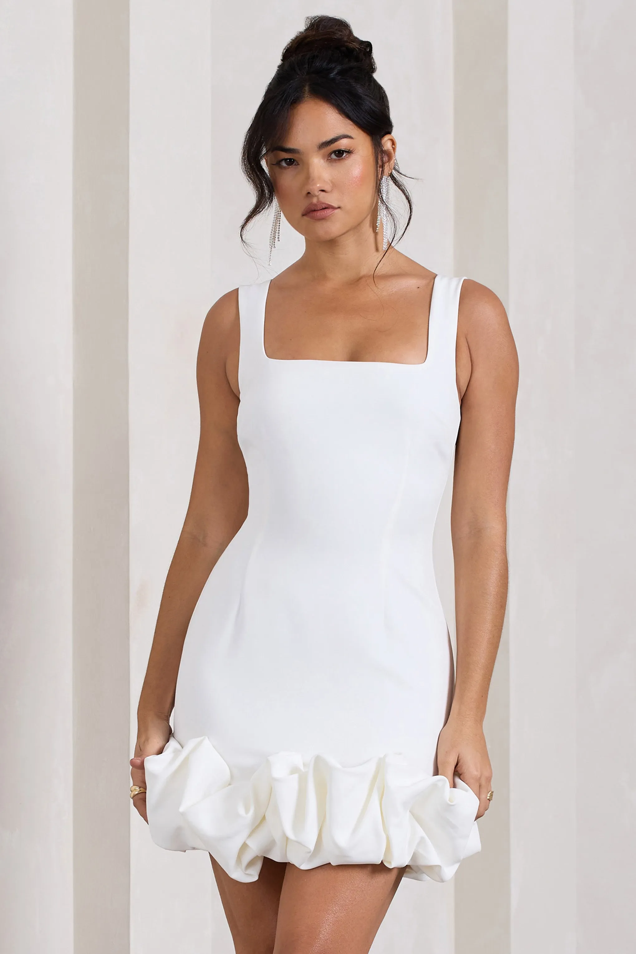 Lucy | White Strappy Mini Dress With Ruffle Trim Club L London