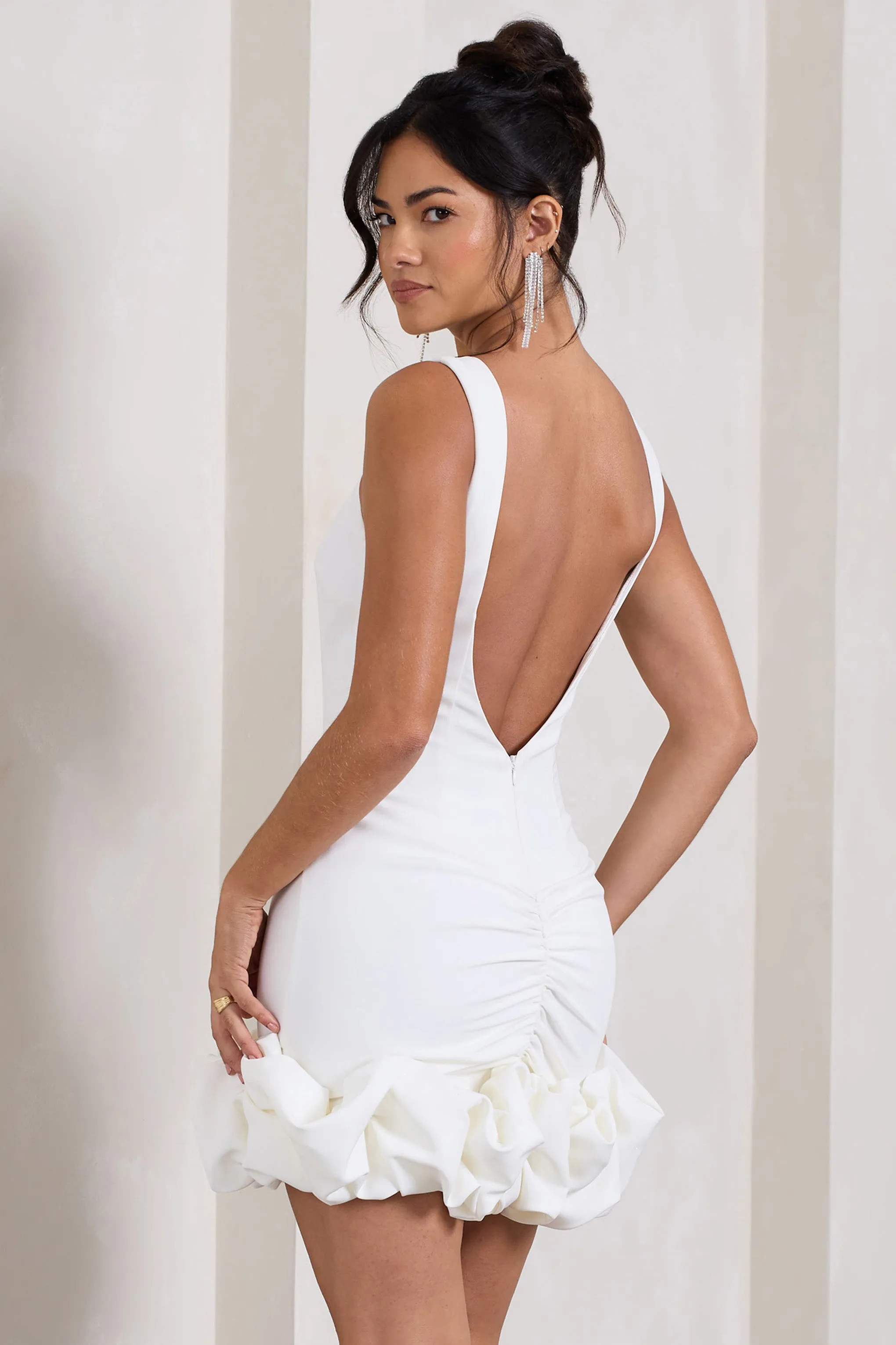 Lucy | White Strappy Mini Dress With Ruffle Trim Club L London