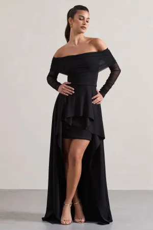 Lunara | Black Bardot High-Low Maxi Dress Club L London