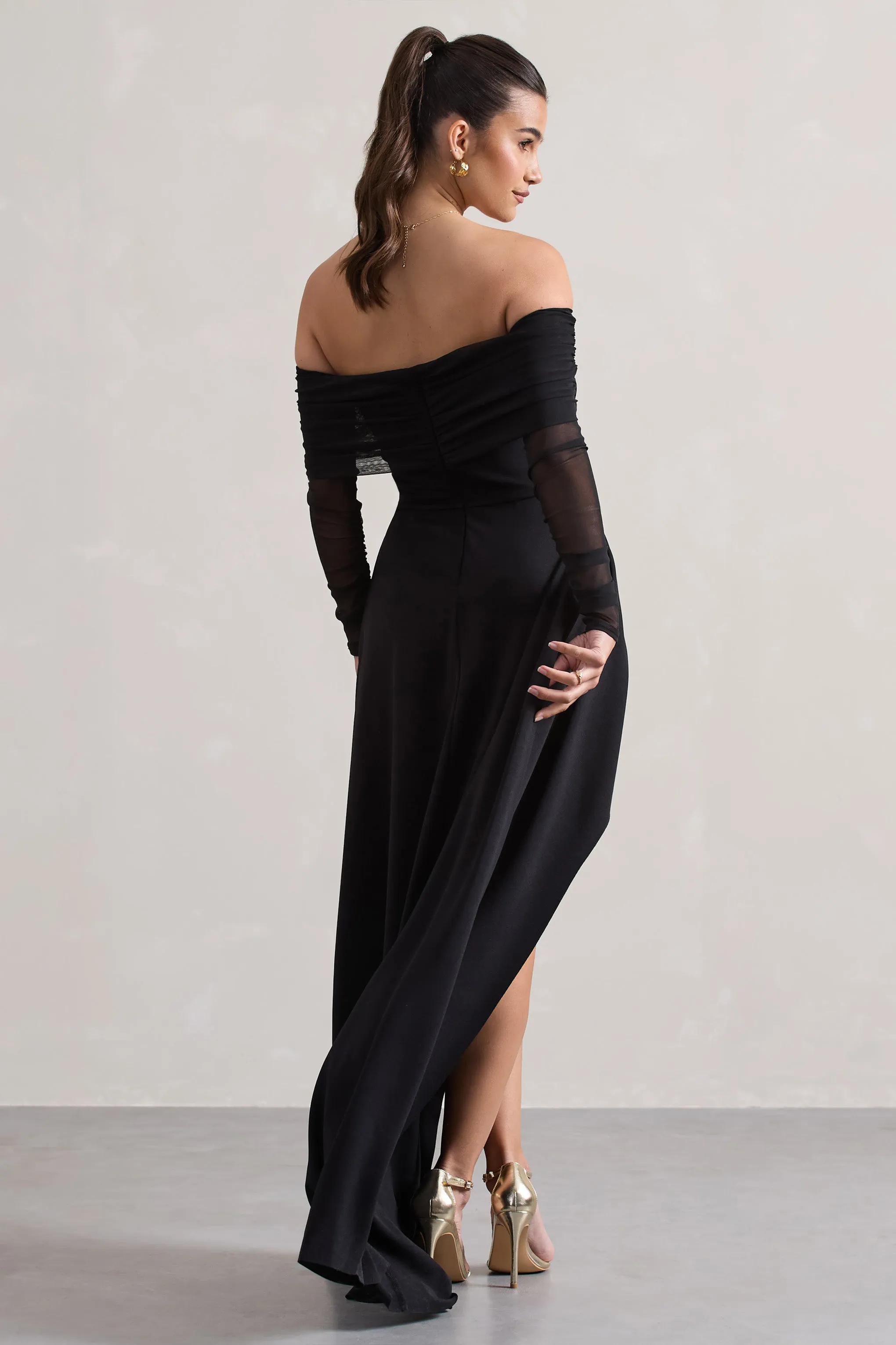 Lunara | Black Bardot High-Low Maxi Dress Club L London