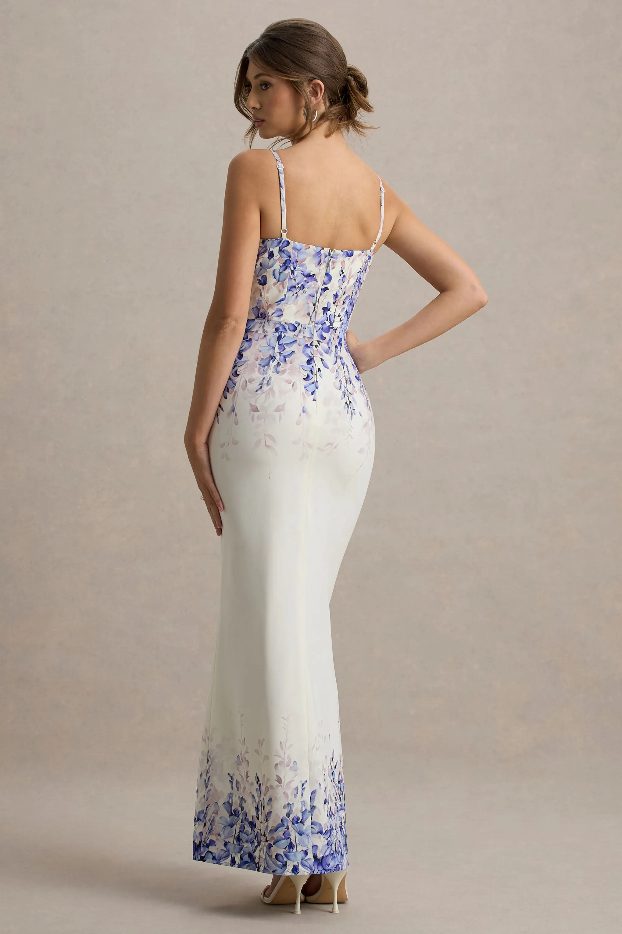 Lupita | Wisteria Print Linen Split Maxi Dress Club L London