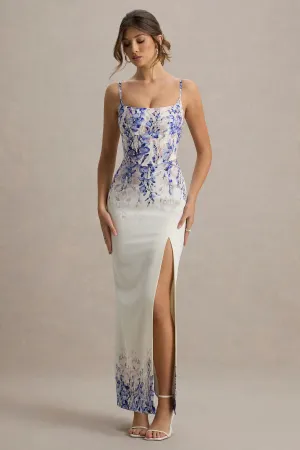 Lupita | Wisteria Print Linen Split Maxi Dress Club L London