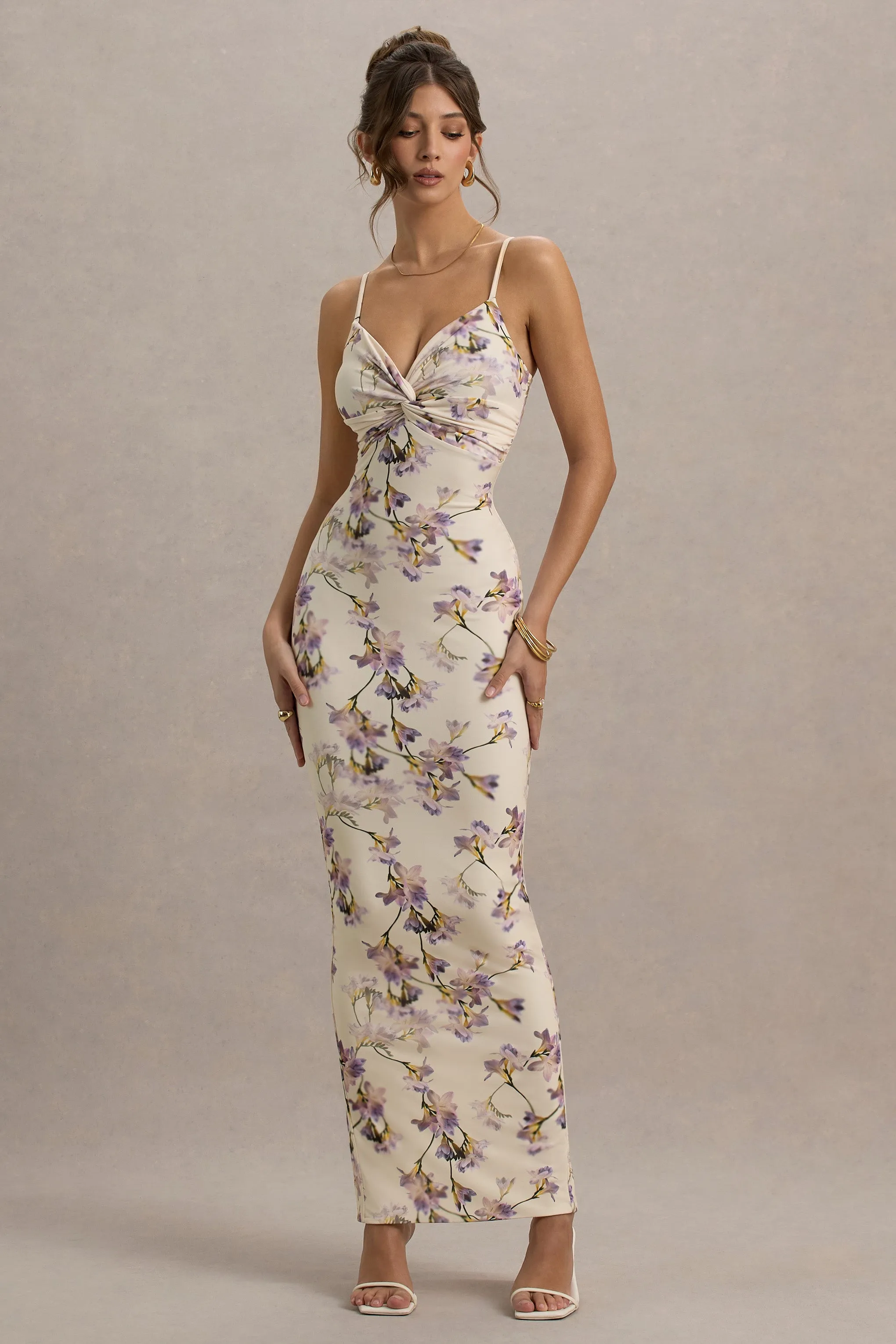 Luz | Lemon Floral Print Strappy Maxi Dress Club L London