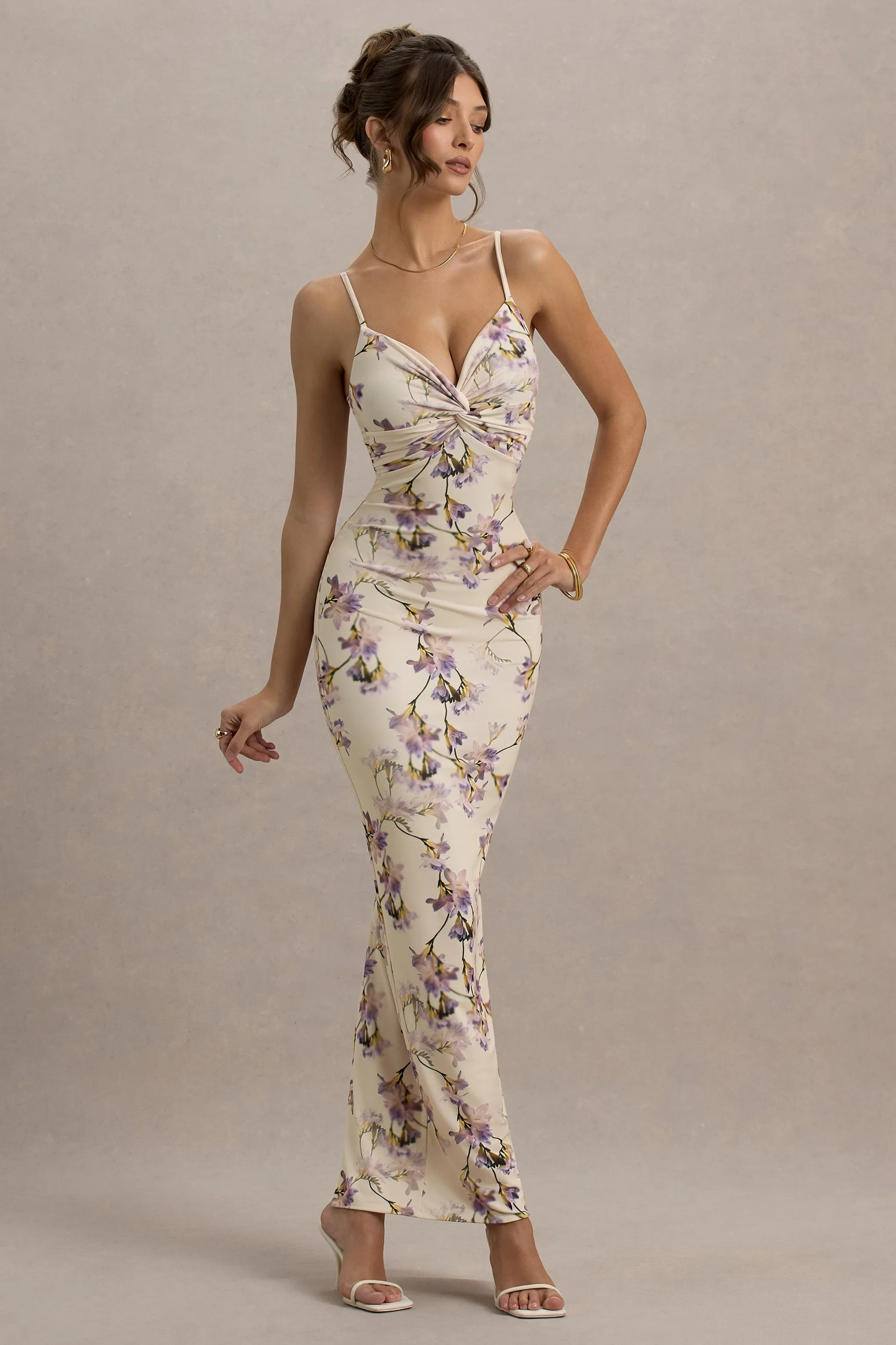Luz | Lemon Floral Print Strappy Maxi Dress Club L London