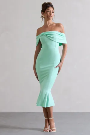 Lydia | Mint Bardot Bow Detail Midi Dress Club L London