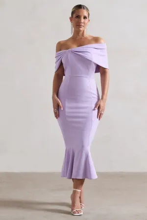 Lydia | Pastel Lilac Bardot Bow Detail Midi Dress Club L London