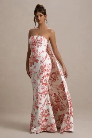 Lywenn | Pink Porcelain Print Bandeau Maxi Dress With Cape Club L London