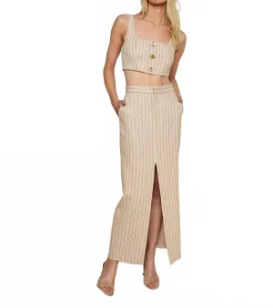 Maceline Pinstriped Maxi Skirt In Tan