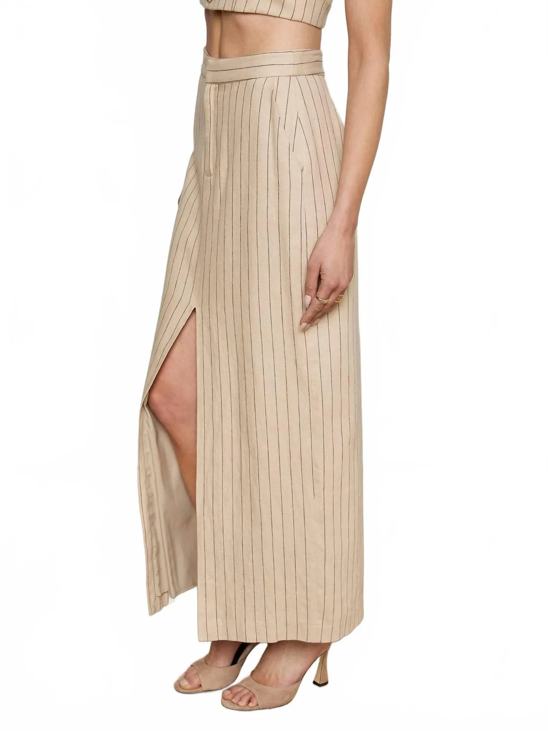 Maceline Pinstriped Maxi Skirt In Tan