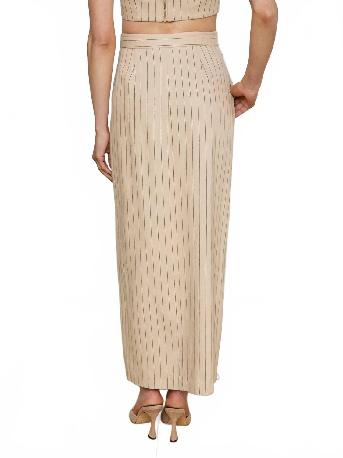 Maceline Pinstriped Maxi Skirt In Tan