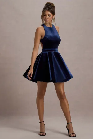 Mackie | Navy Velvet Sleeveless Skater Mini Dress Club L London
