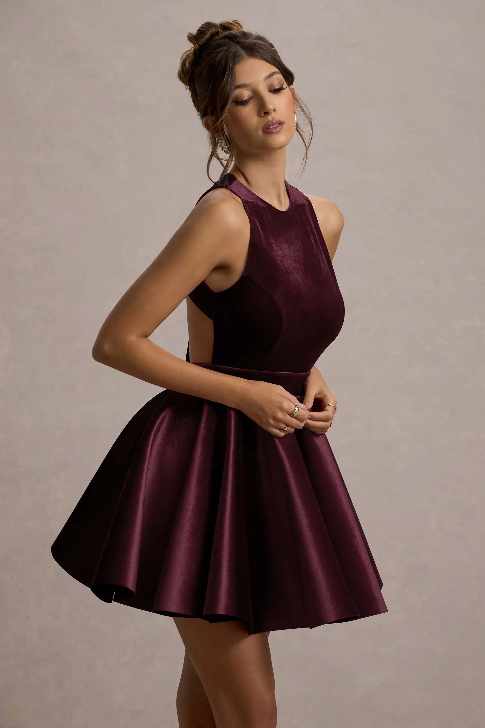 Mackie | Port Velvet Sleeveless Skater Mini Dress Club L London