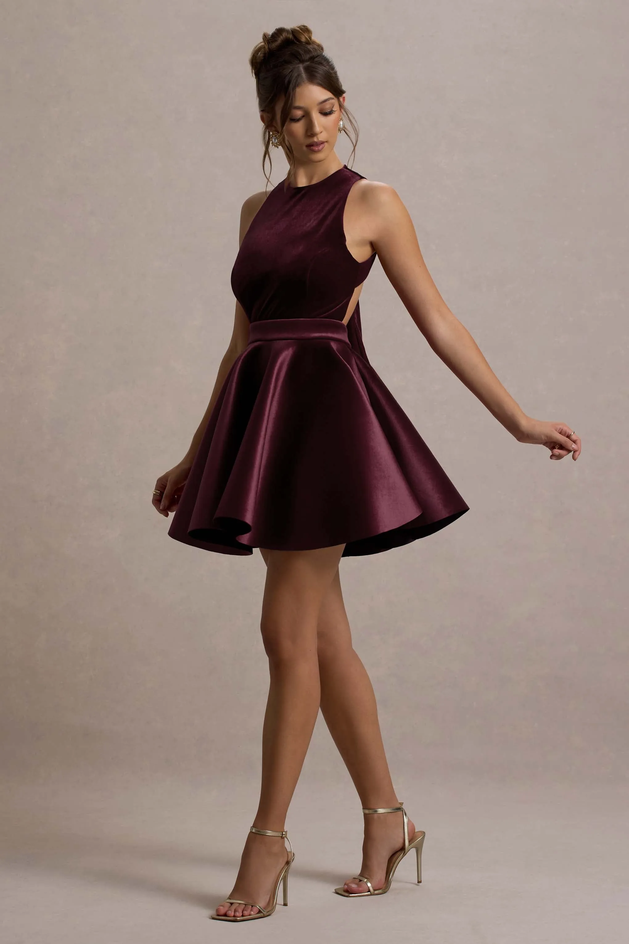 Mackie | Port Velvet Sleeveless Skater Mini Dress Club L London