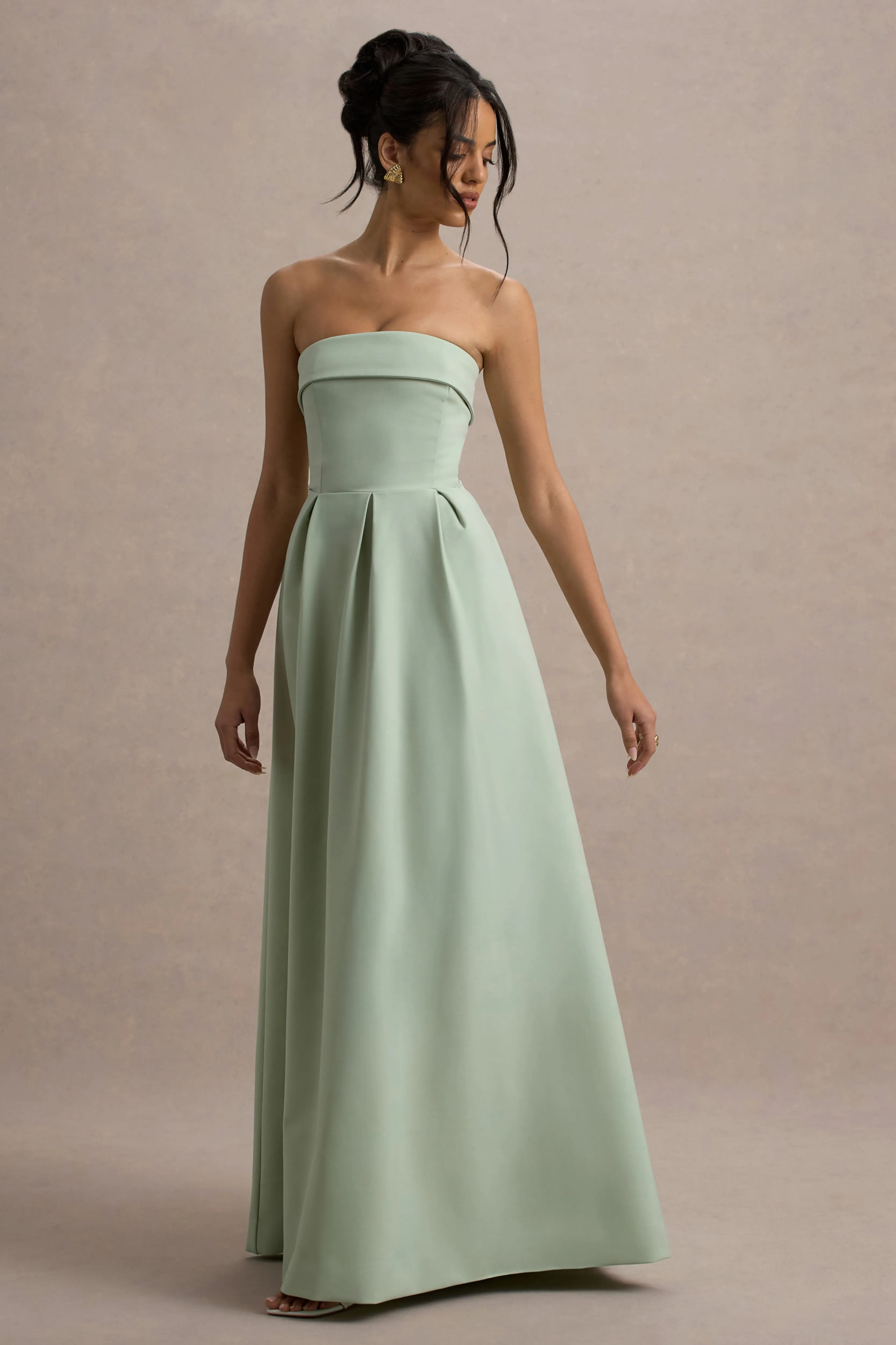 Maddalena | Light Green Bandeau Skater Maxi Dress Club L London