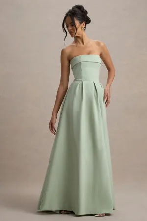 Maddalena | Light Green Bandeau Skater Maxi Dress Club L London