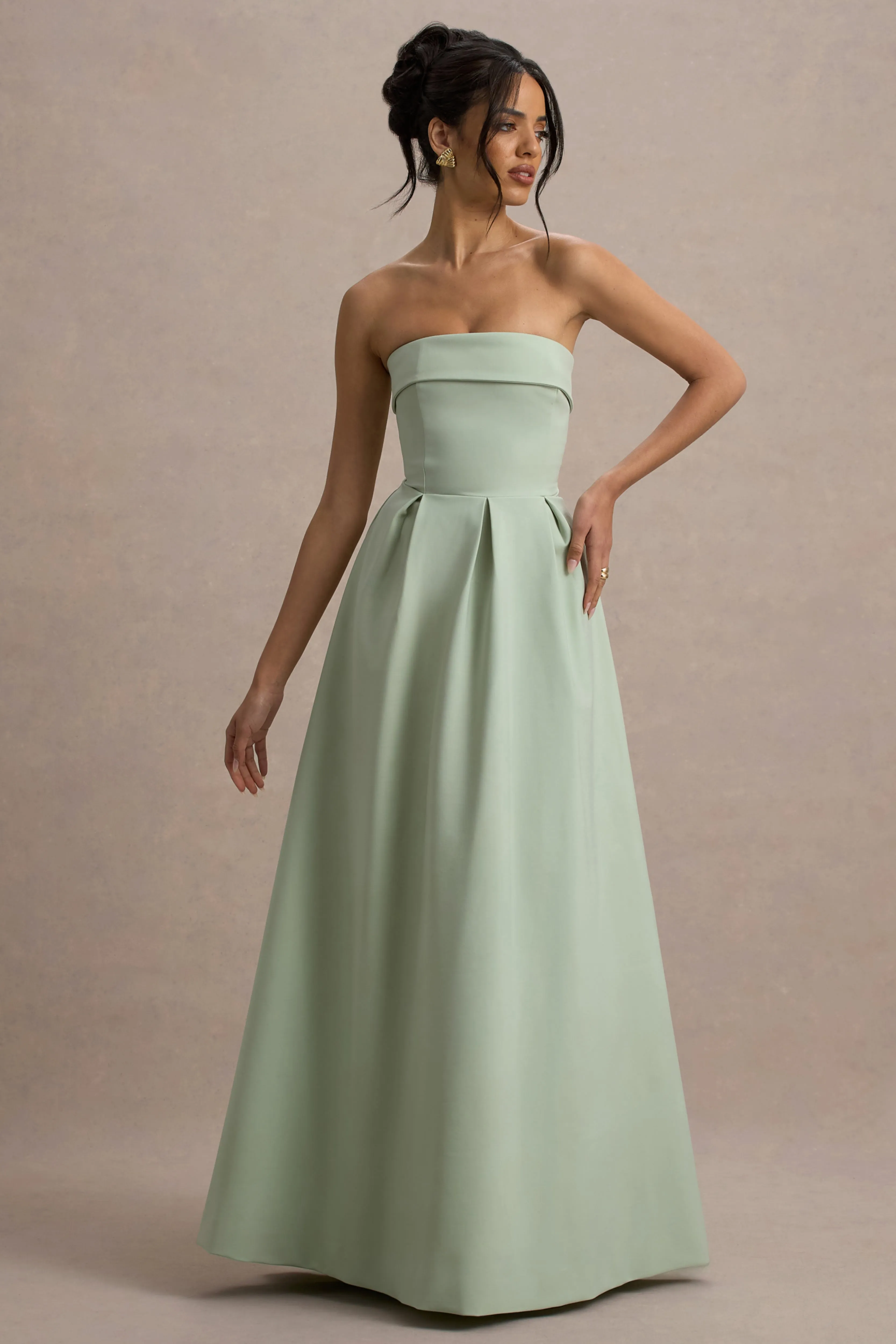 Maddalena | Light Green Bandeau Skater Maxi Dress Club L London