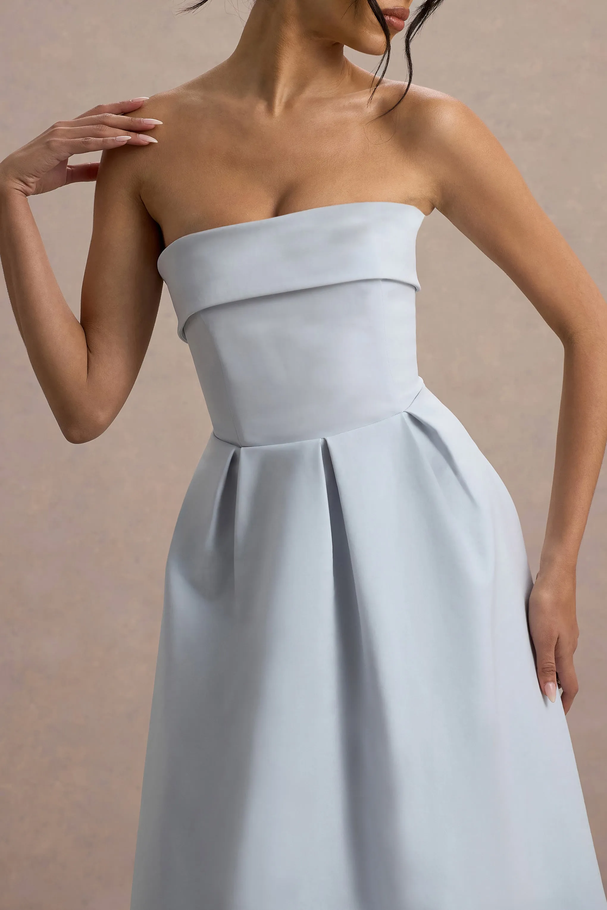 Maddalena | Powder Blue Bandeau Skater Maxi Dress Club L London