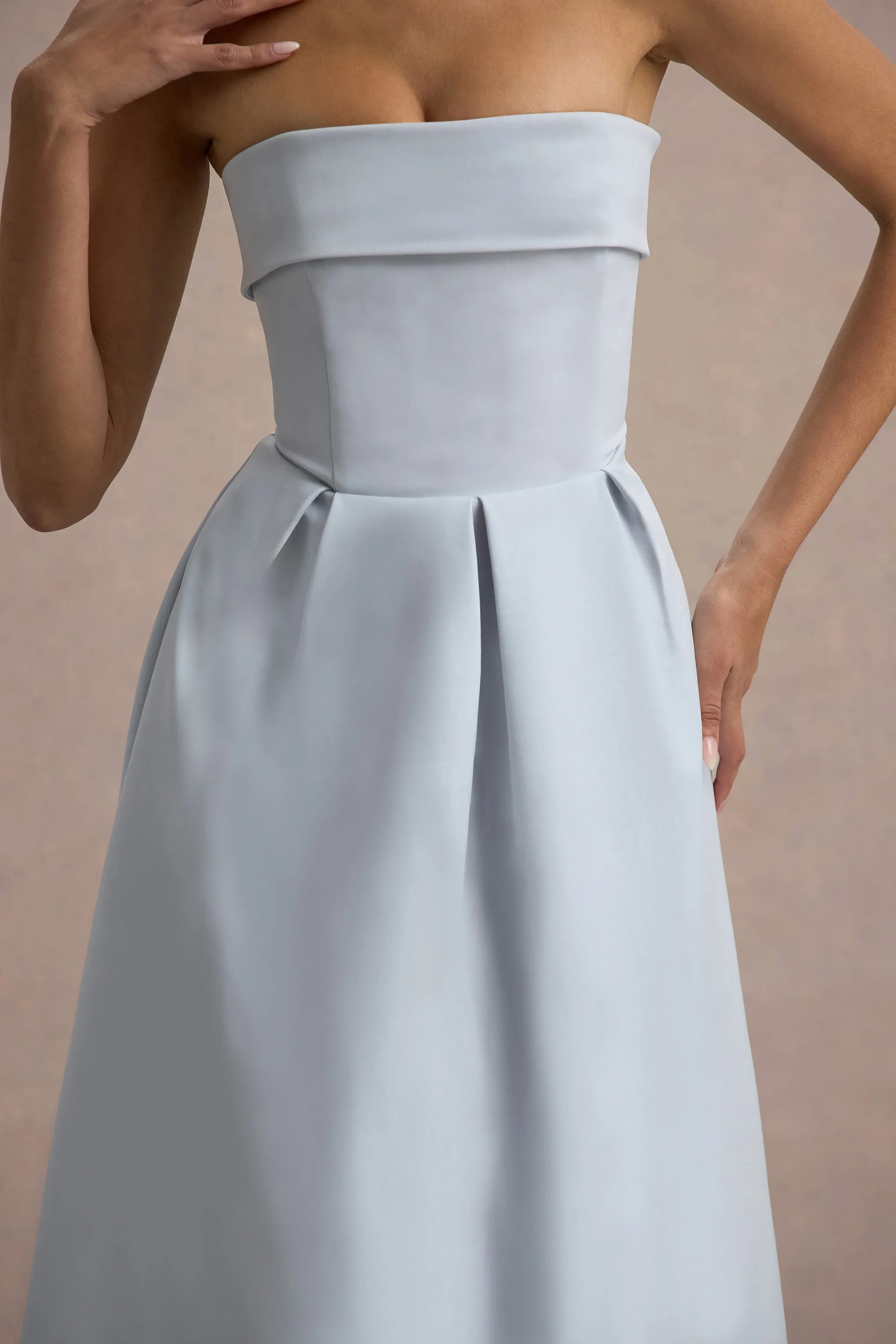 Maddalena | Powder Blue Bandeau Skater Maxi Dress Club L London