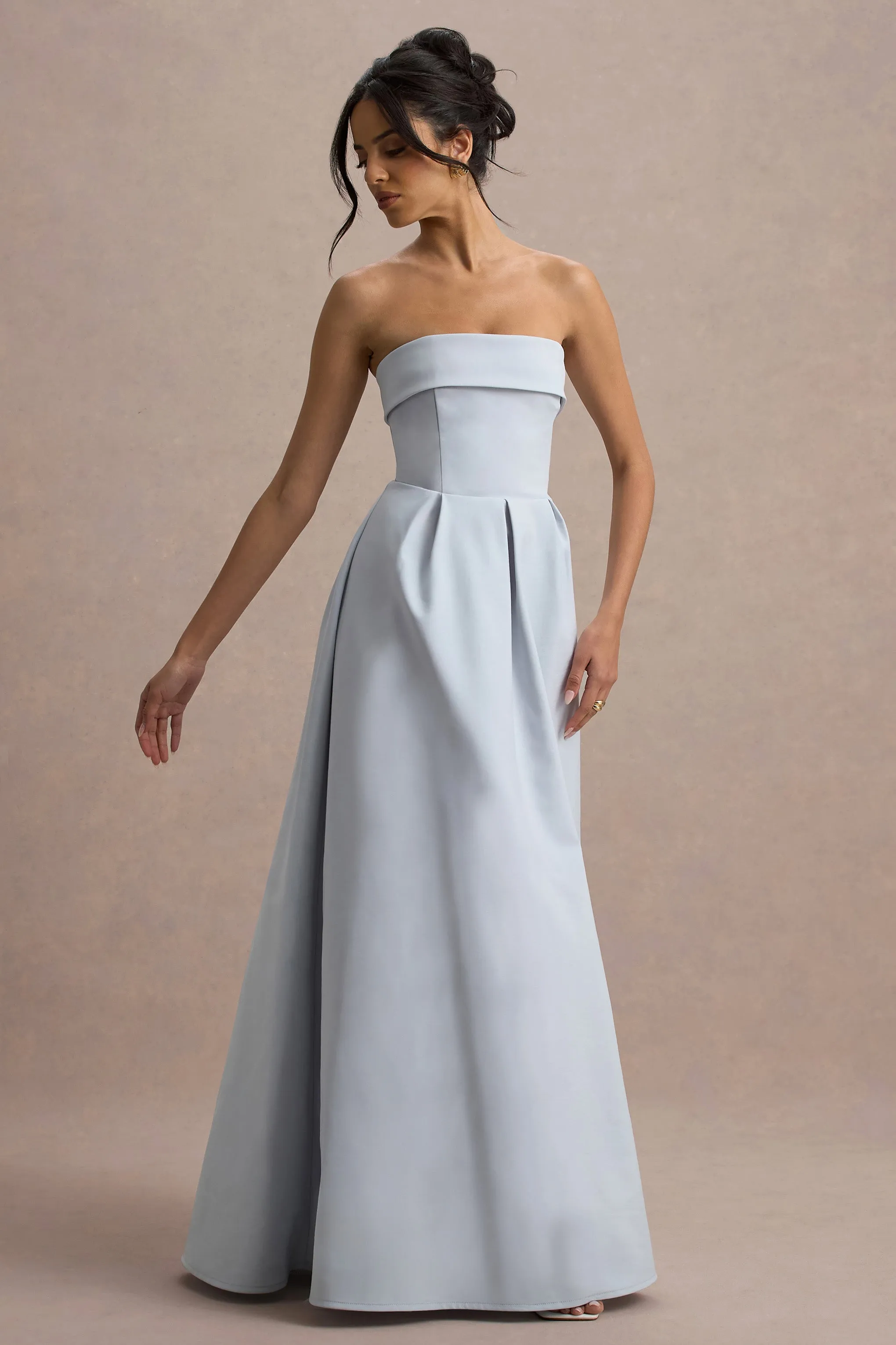 Maddalena | Powder Blue Bandeau Skater Maxi Dress Club L London